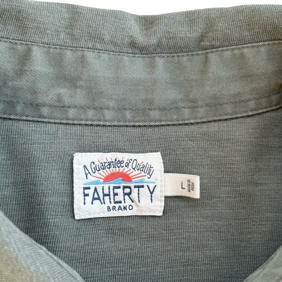 Faherty Mens Button Up Knit Shirt LARGE Sage Green Alpine Organic Cotton MKC0086 - Picture 6 of 16